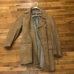 Mens vintage leather suede overcoat. Cresco. Long 42.